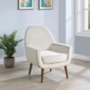 Accera Mid-Century Sea Oat Cream Velvet Arm Chair with Brown Solid Wood Legs